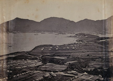 Kowloon-Hong-Kong-military-encampments-on-land-and-fleets-in-the-bay-during-the-Second-China-War-panoramic-view-Photograph-by-F-Beato-ca-1860-V0037614